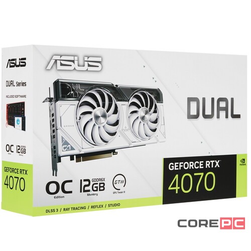Видеокарта ASUS (DUAL-RTX4070-O12G-WHITE) GeForce RTX 4070 12GB DUAL OC WHITE 90YV0IZ4-M0NA00