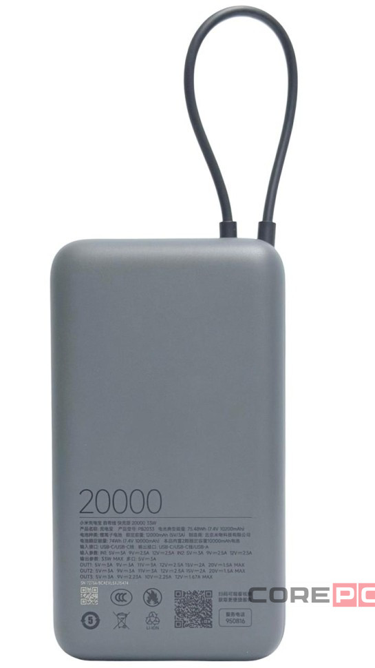 Powerbank Xiaomi 20000mAh 1USB/1USB-С 33W (PB2033) темно-серый