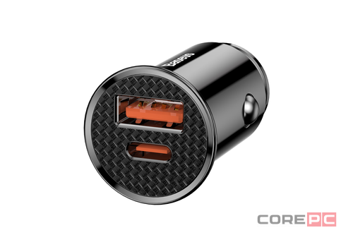 Автомобильное заряд. устр. Baseus Circular Plastic 1USB/1C 30W (CCALL-YS01) черное