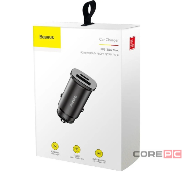 Автомобильное заряд. устр. Baseus Circular Plastic 1USB/1C 30W (CCALL-YS01) черное