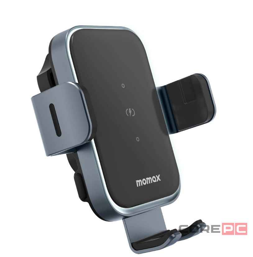 Держатель c зажимом c Magsafe в воздуховод Momax Q.Mount Smart6 Dual Coil Wireless 15W серый