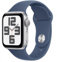 Apple Watch SE (2024) 40mm Silver Aluminium Case with Denim Sport Band (S/M)