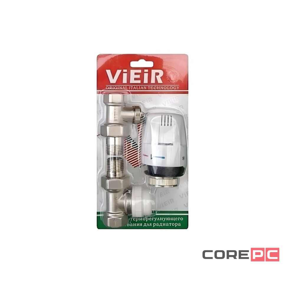 Комплект VIEIR радиаторный прямой (клапан термостат. клапан запорный,термоловка) 1/2quot; VR312 (25/1)