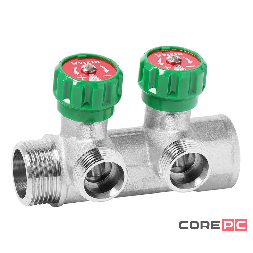 Коллектор VIEIR латунный с регулирующими вентилями 1quot;x3/4quot;- 2 вых. VR526-2