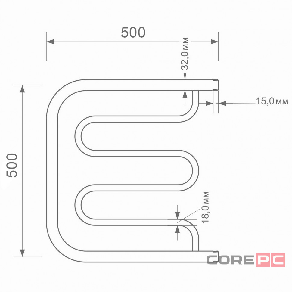 Водяной полотенцесушитель MIXLINE Серия СИМПЛ ПM1 ML-556320, нержавеющая сталь, пм-образная форма