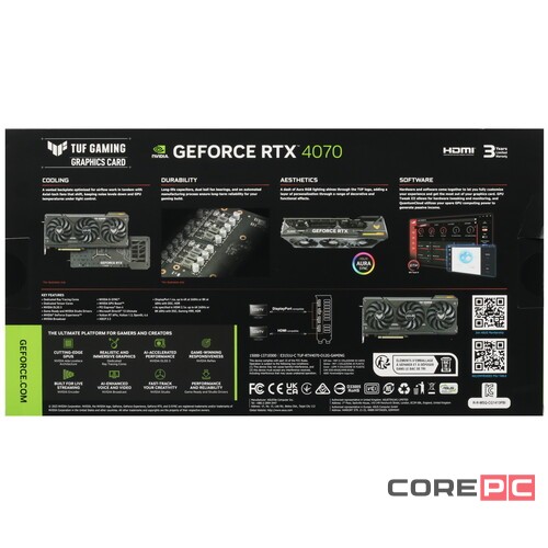 Видеокарта ASUS (TUF-RTX4070-O12G-GAMING) GeForce RTX 4070 12GB TUF GAMING OC 90YV0IZ0-M0NA00