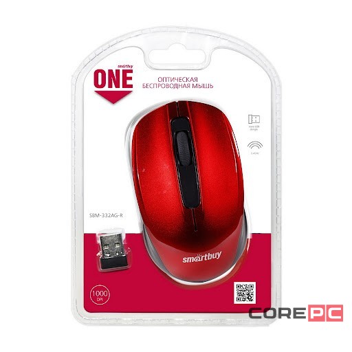 Мышь беспроводная Smartbuy ONE 332AG USB/DPI 1000/3 кнопки/2AAA красная (SBM-332AG-R)