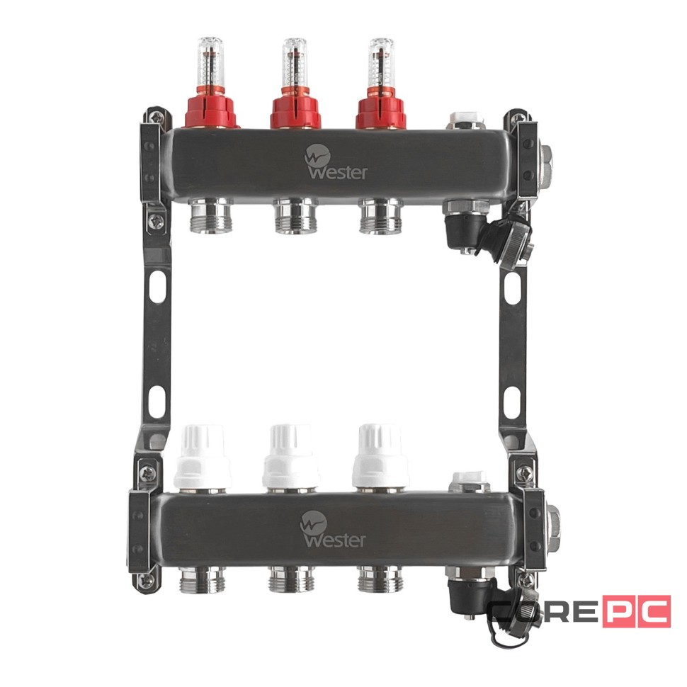 Коллектор Wester нерж. 1quot;-3/4 в сборе с расходомерами на 3 выхода, MUFS3134