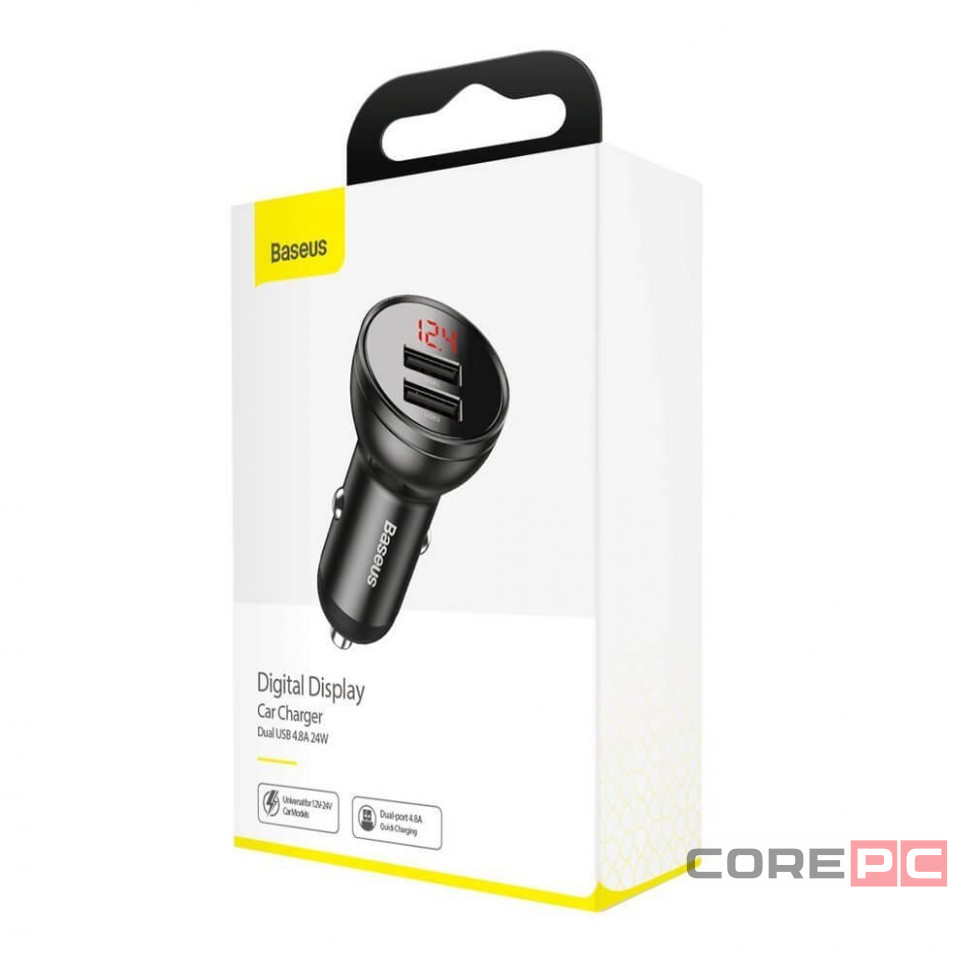 Автомобильное заряд. устр. Baseus Digital Display 2USB 2.4A 24W (CCBX-0G) черное