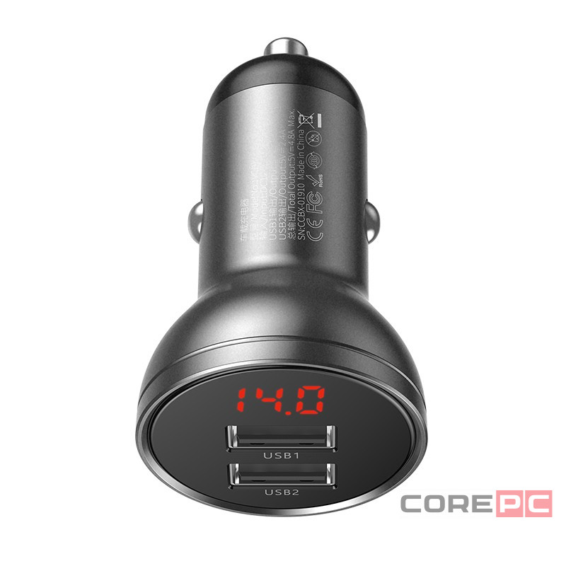 Автомобильное заряд. устр. Baseus Digital Display 2USB 2.4A 24W (CCBX-0G) черное