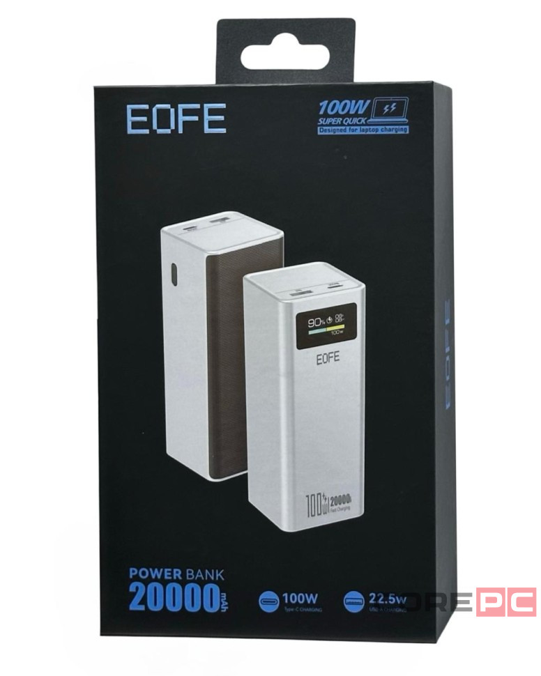 Powerbank EOFE G203 20000mAh 3A 100W/22.5W 2USB/Type-C с дисплеем серебристый