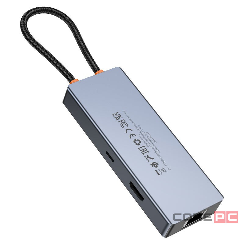 Кабель-переходник Hoco HB51 Type-C на HDMI/USB3.0*3/USB-C/RJ45 серый