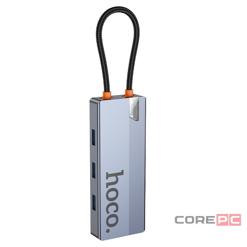 Кабель-переходник Hoco HB51 Type-C на HDMI/USB3.0*3/USB-C/RJ45 серый