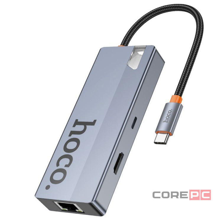 Кабель-переходник Hoco HB51 Type-C на HDMI/USB3.0*3/USB-C/RJ45 серый