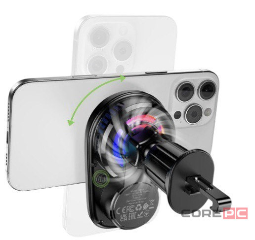 Держатель в автомобиль в воздуховод c беспроводной зарядкой Hoco HW36 15W черный