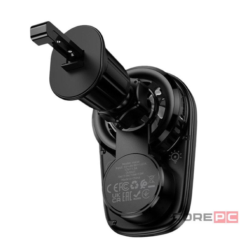 Держатель в автомобиль в воздуховод c беспроводной зарядкой Hoco HW36 15W черный