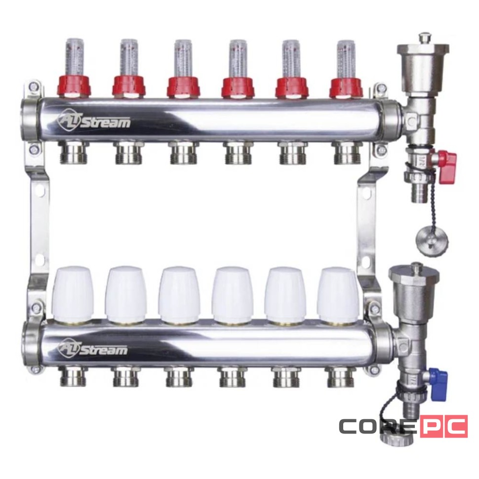Группа коллект. ALTSTREAM с расходомерами, дренаж. краном и воздухоотвод.,нерж. сталь 1quot;х10х3/4quot;