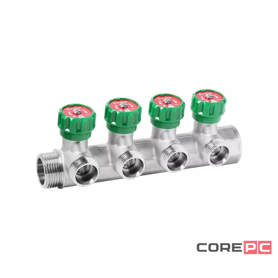 Коллектор VIEIR латунный с регулирующими вентилями 1quot;x3/4quot;- 4 вых. VR526-4