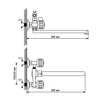 Смеситель для ванны и раковины MIXLINE МЛ02-02/ML02-02, вентильное управление, цвет хром