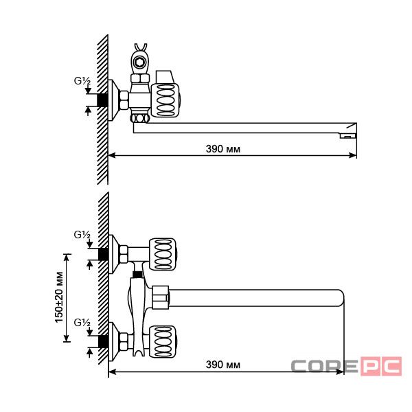Смеситель для ванны и раковины MIXLINE МЛ02-02/ML02-02, вентильное управление, цвет хром