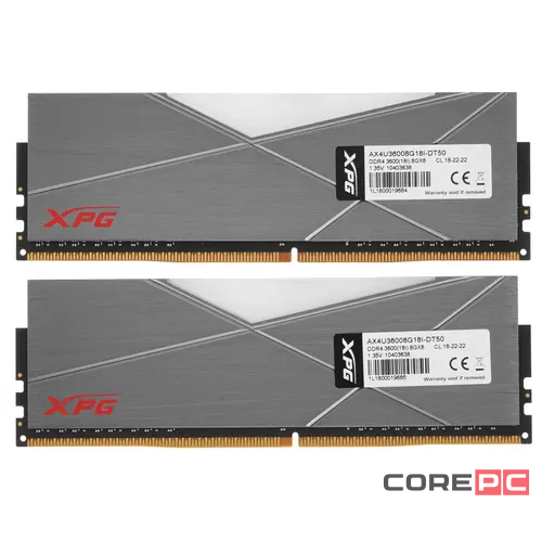 Оперативная память 16 Gb 3600 MHz ADATA XPG SPECTRIX D50 RGB Grey (AX4U36008G18I-DT50) RTL