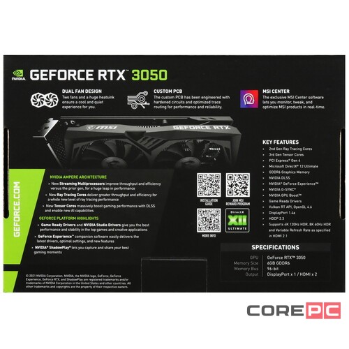 Видеокарта MSI (RTX 3050 GAMING 6G) GeForce RTX 3050 6GB GAMING