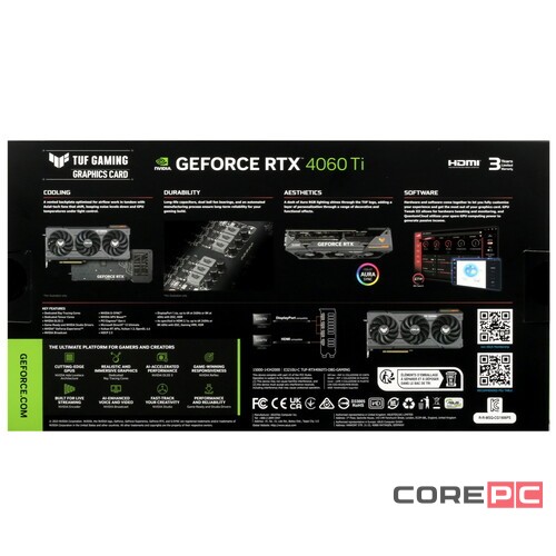 Видеокарта ASUS (TUF-RTX4060TI-O8G-GAMING) GeForce RTX 4060 TI 8GB TUF GAMING OC 90YV0J50-M0NA00