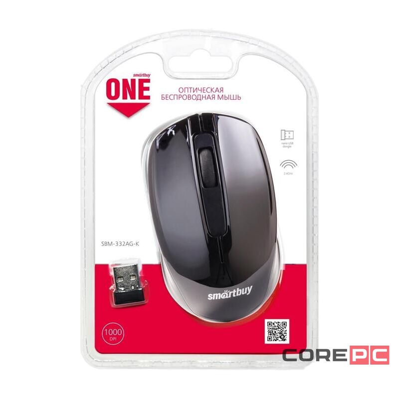 Мышь беспроводная Smartbuy ONE 332AG USB/DPI 1000/3 кнопки/2AAA (SBM-332AG-K) черная
