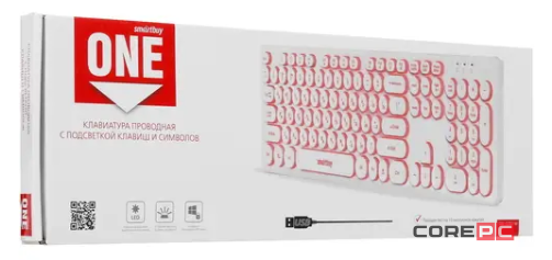 Клавиатура проводная Smartbuy ONE 328 USB/104+12 клавиш/Подсветка LED/1.5м, (SBK-328U-W) белая