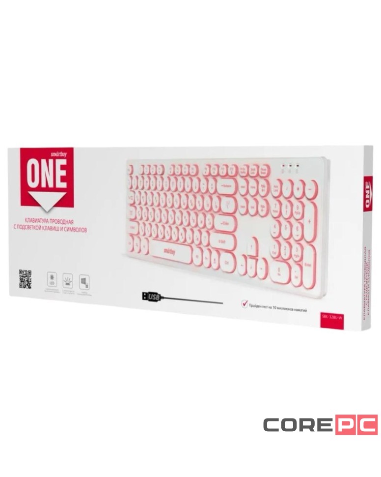 Клавиатура проводная Smartbuy ONE 328 USB/104+12 клавиш/Подсветка LED/1.5м, (SBK-328U-W) белая