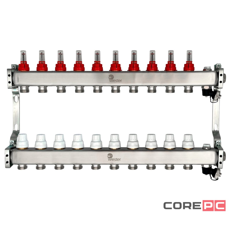 Коллектор Wester нерж. 1quot;-3/4 в сборе с расходомерами на 10 выходов, MUFS10134