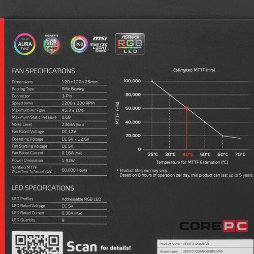 Вентилятор для корпуса ADATA XPG VENTO 120 ARGB Black VENTO120ARGB-BKCWW
