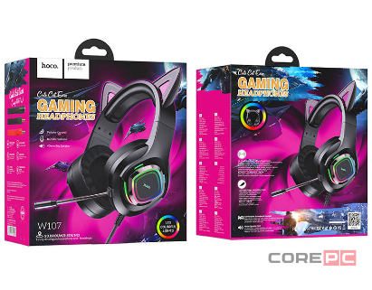 Стереонаушники полноразмерные Hoco W107 Cute Phantom Cat с микрофоном черные