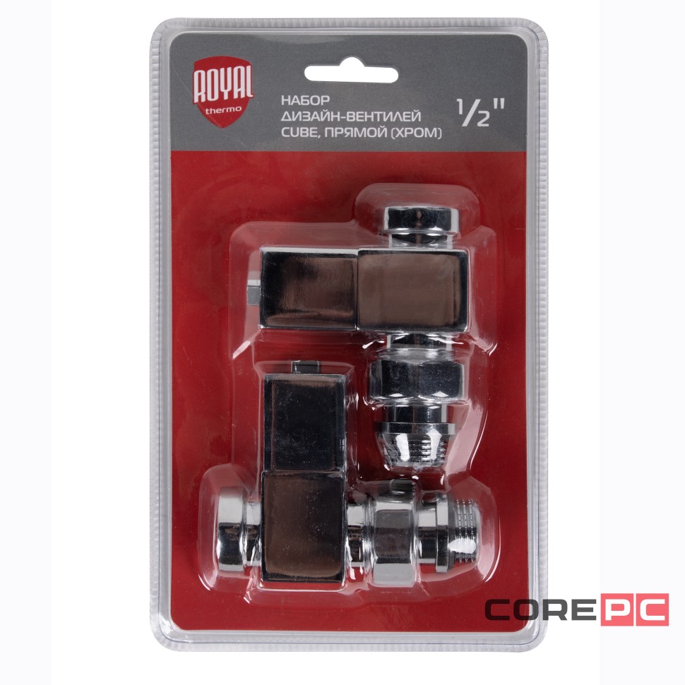 Набор дизайн-вентилей CUBE, прямой (хром) 1/2quot;