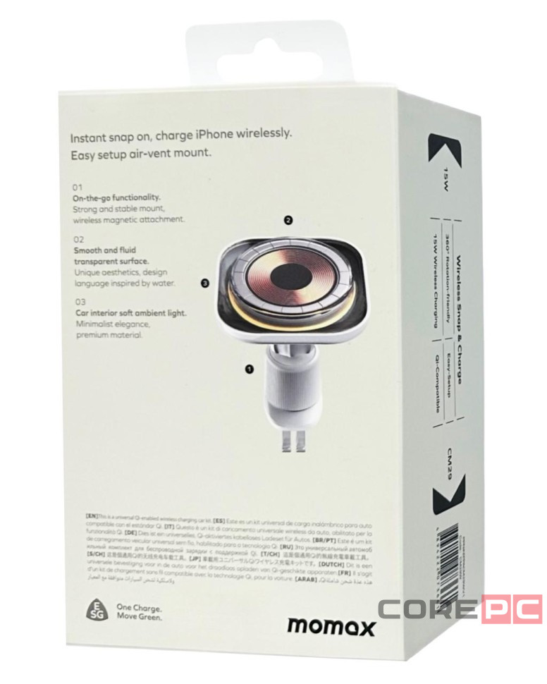 Держатель магнитный c Magsafe Momax 1-Charge Flow 15W CM29W белый