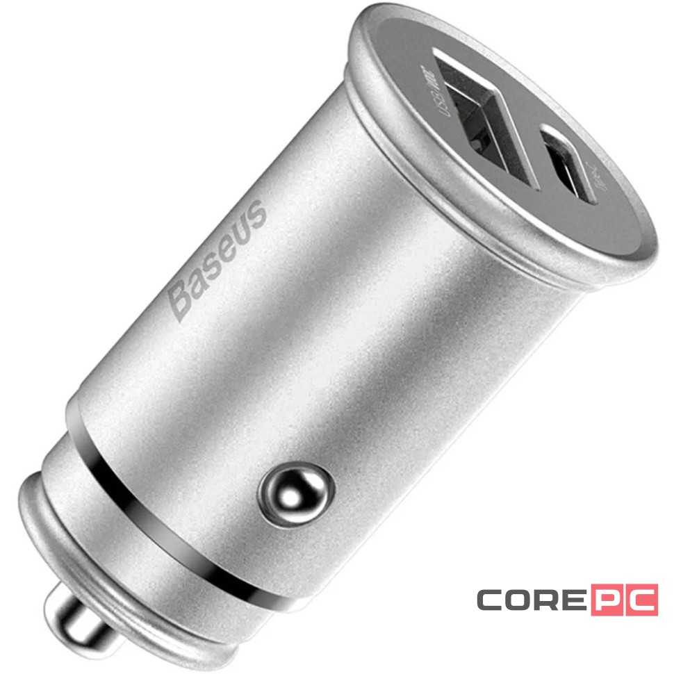 Автомобильное заряд. устр. Baseus Circular Metal 1USB/1C 30W CCALL-BS0S серебристое