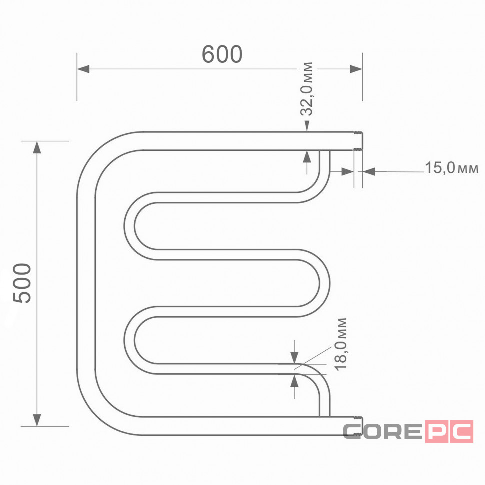 Водяной полотенцесушитель MIXLINE Серия СИМПЛ ПM1 ML-556322, нержавеющая сталь, пм-образная форма