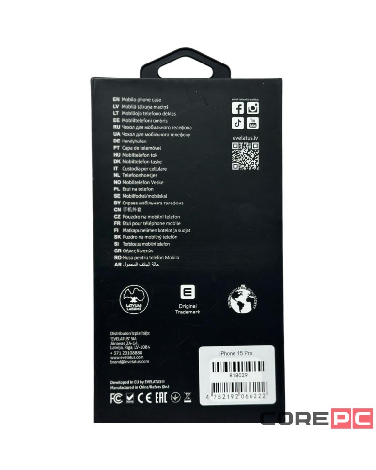 Накладка для i-Phone 15 Pro Evelatus Magsafe прозрачный