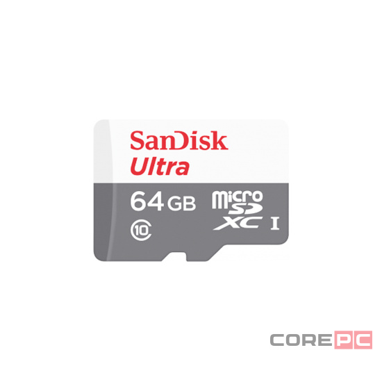 micro SDXC карта памяти SanDisk 64GB Class 10 UHS-1 Ultra 100MB/s без адапт. (SDSQUNR-064G-GN3MN)