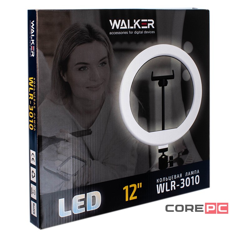 Светодиодная кольцевая лампа для селфи Walker WLR-3010 30см черная