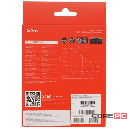 Вентилятор для корпуса ADATA XPG VENTO 120 ARGB White VENTO120ARGB-WHCWW