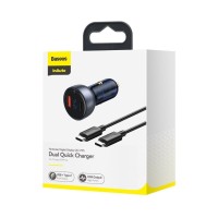 Автомобильное заряд. устр. Baseus 1USB/1C 65W с каб. Type-C (TZCCKX-0G) темно-серое