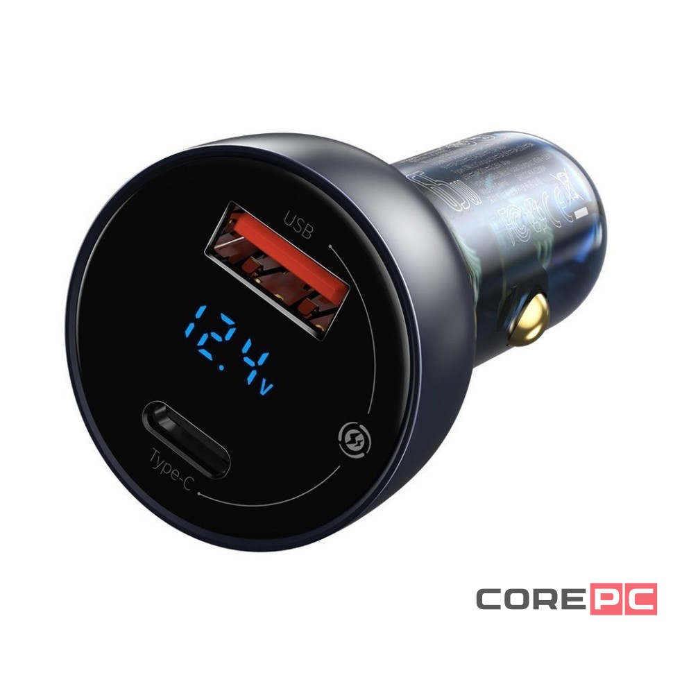Автомобильное заряд. устр. Baseus 1USB/1C 65W с каб. Type-C (TZCCKX-0G) темно-серое
