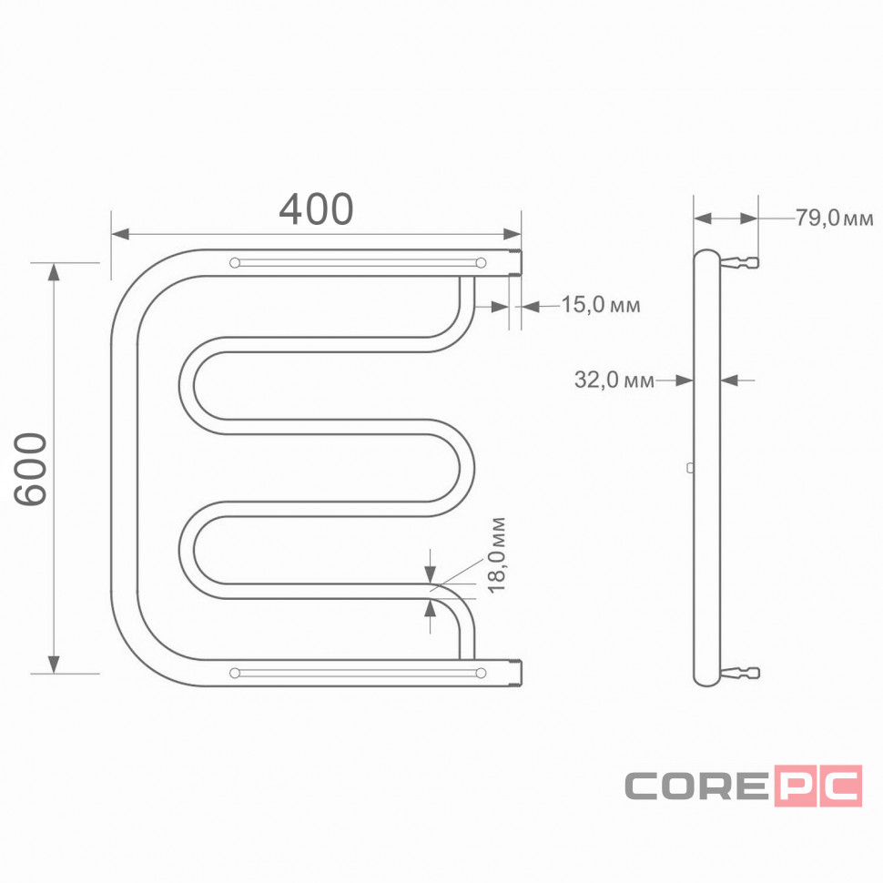 Водяной полотенцесушитель MIXLINE Серия СИМПЛ ПM1 ML-556323, нержавеющая сталь, пм-образная форма