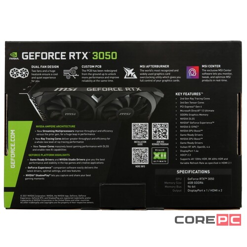 Видеокарта MSI (RTX 3050 VENTUS 2X 6G) GeForce RTX 3050 6GB VENTUS 2X