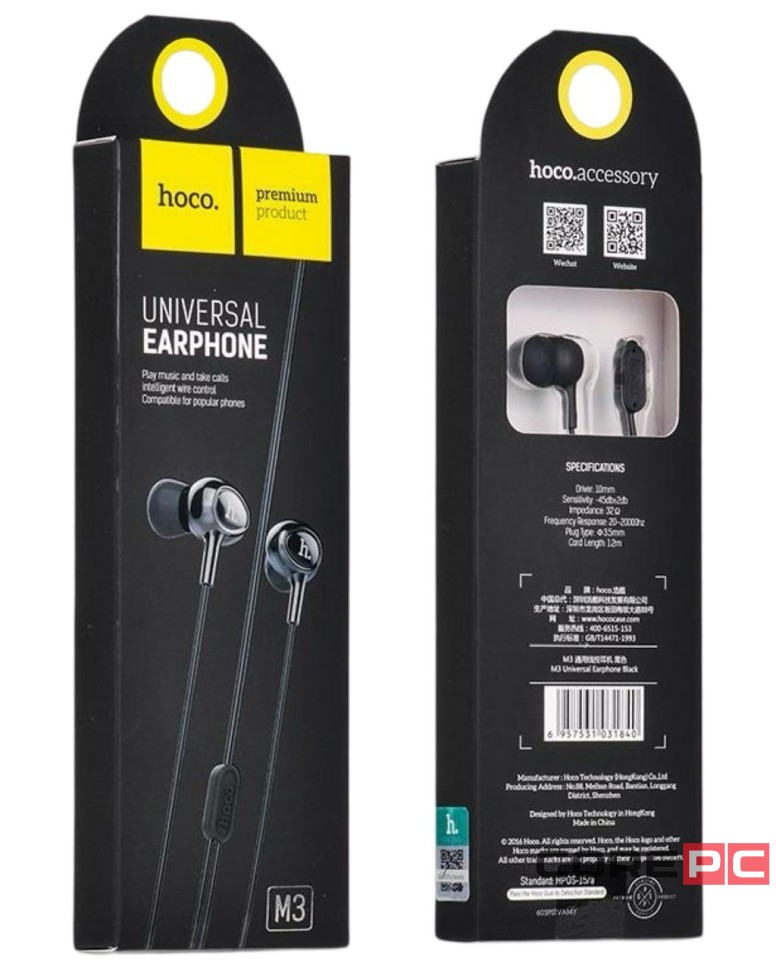 Стереонаушники Hoco M3 Universal с микрофоном черные