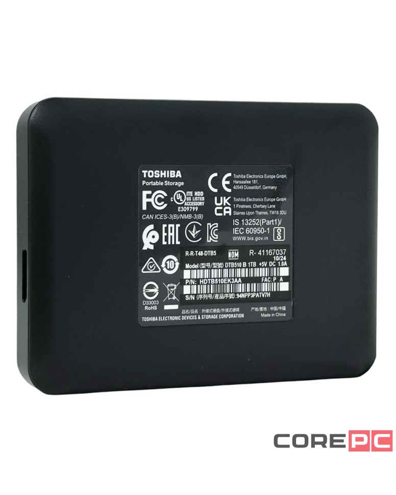 Внешний HDD Toshiba Canvio Basics 1TB (HDTB510EK3AA) черный