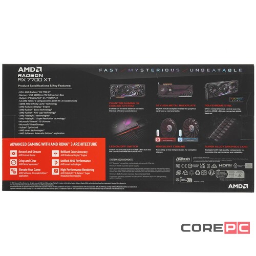 Видеокарта ASRock (RX7700XT PG 12GO) Radeon RX 7700 XT 12GB Phantom Gaming OC