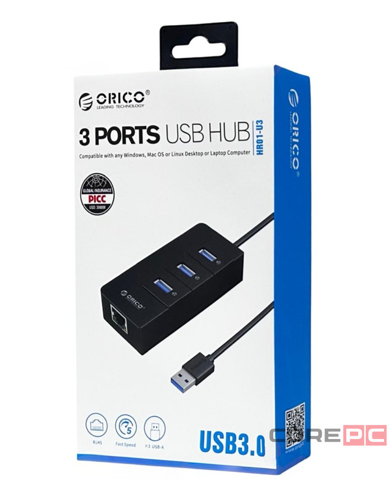 USB-хаб Orico HR01 3xUSB3.0/RJ45 черный