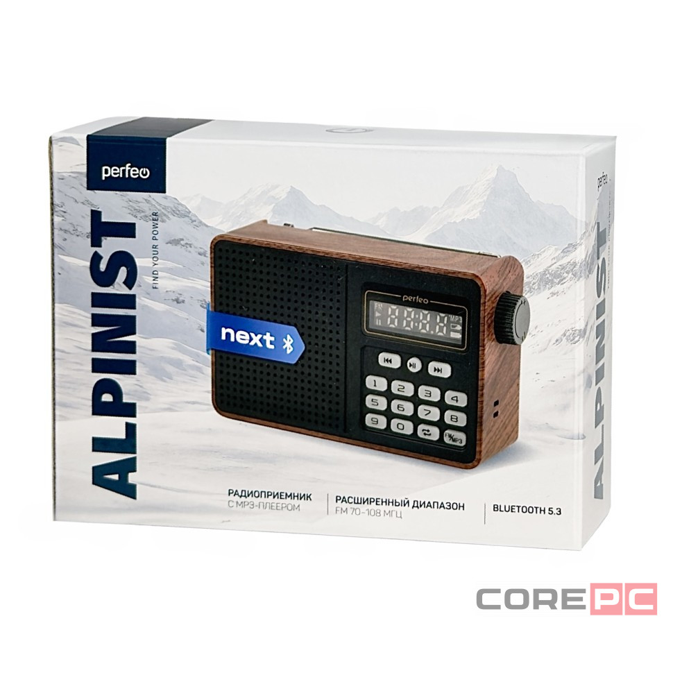 Портативный радиоприемник Perfeo Alpinist 3Вт/FM/AUX/USB/MicroSD/1000mAh (PF_D0574) коричневый